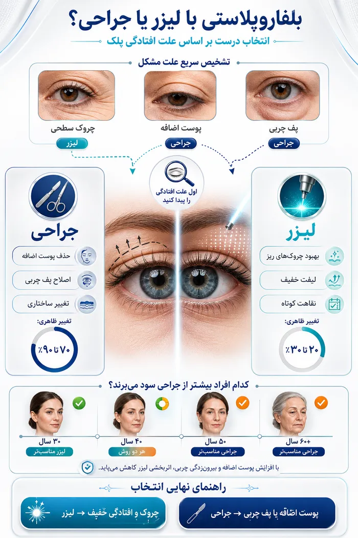 اینفوگرافیک بلفاروپلاستی با لیزر بهتر است یا جراحی؟